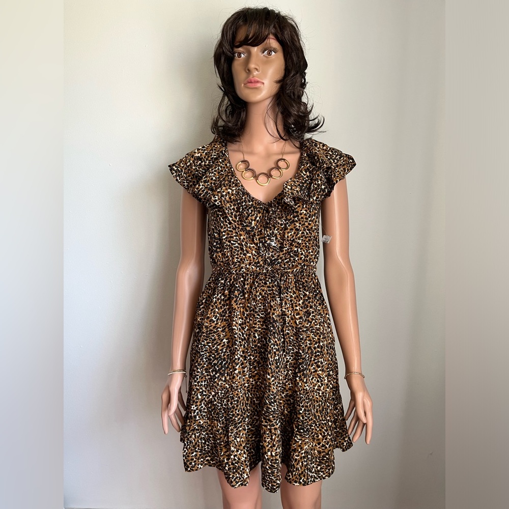 NWT Waist-Defined Ruffle-Trim Mini Dress